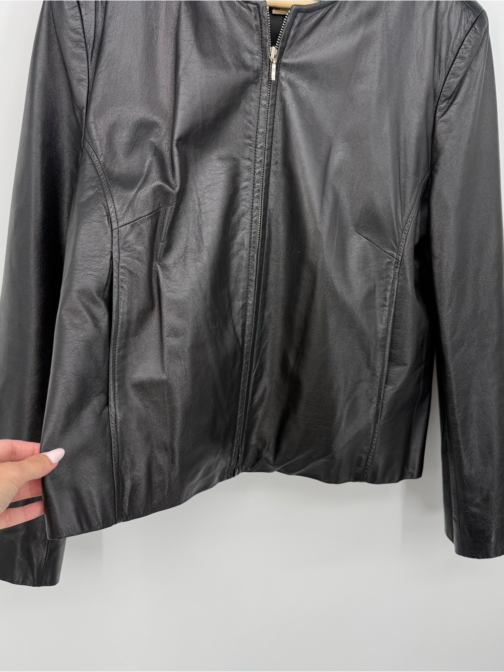 Apostrophe *Fair* Black Genuine Leather Jacket Classic Size 16 Y2k Style - Picture 5 of 15